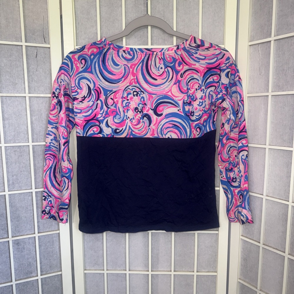 Lilly Pulitzer Mini Finn Top Navy Pink Thin Long Sleeve Girl's Size Large (8-10)